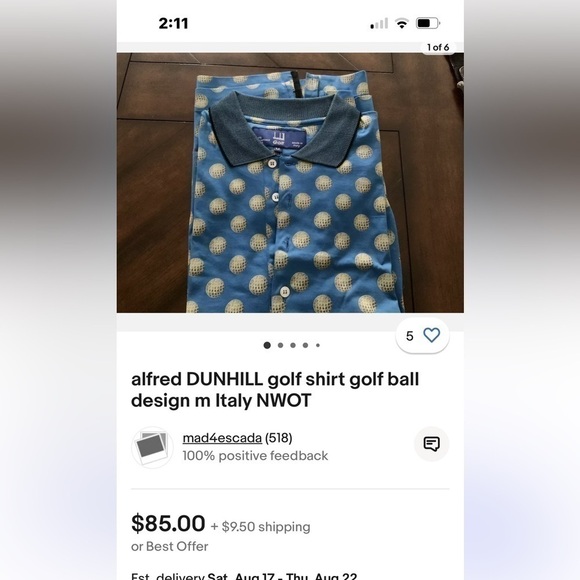 Dunhill Men's Golf Polo Italian Navy/Crm Golf Ball Pattern Size-L EUC - Picture 7 of 7